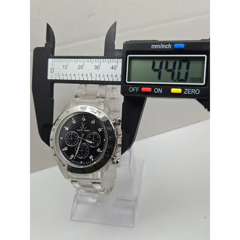 ToyWatch Unisex Black Mother Of Pearl Chronograph Clear Watch New Battery